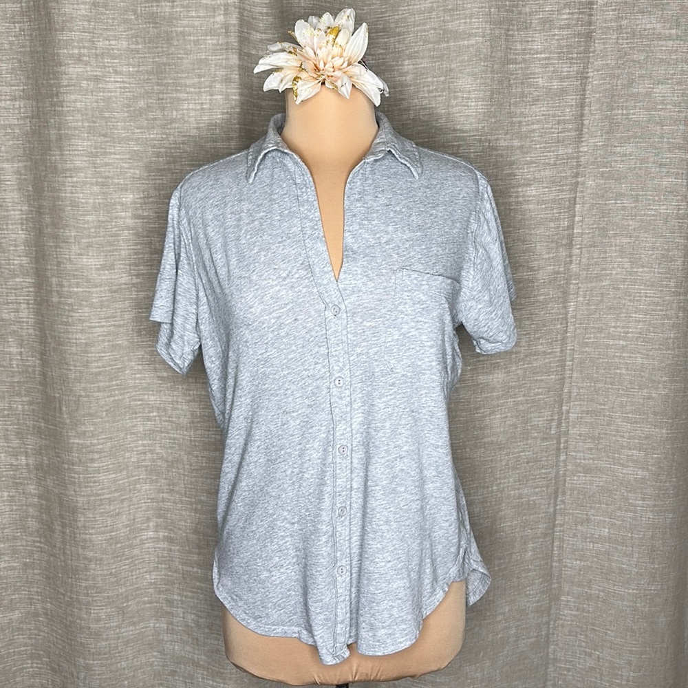 Revolve Brand Bobi Los Angeles Heather Grey Button Up Tee szL